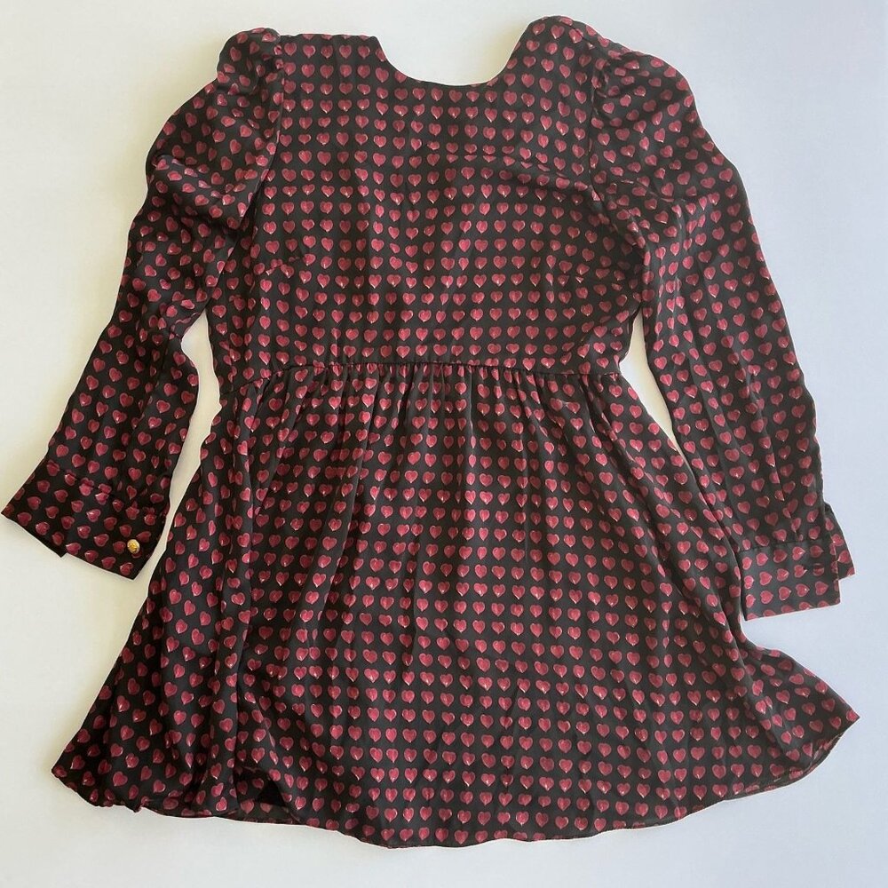 ZARA WOMAN Red Heart Print Peplum Long Sleeve Dress with Built-in Shorts – MED